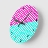 Horloge Ronde White, Pink et Blue Polka Dot (Angle)