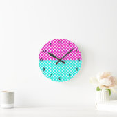 Horloge Ronde White, Pink et Blue Polka Dot (Maison)