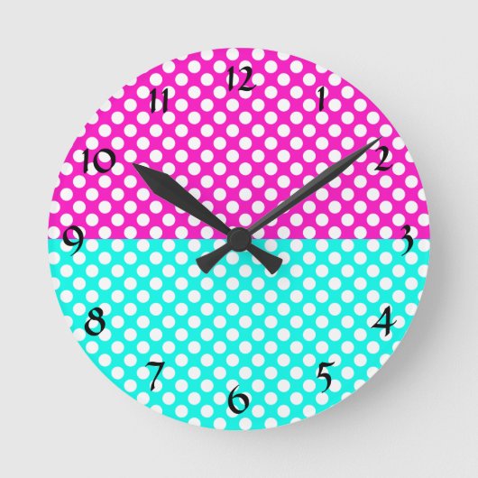 Horloge Ronde White, Pink et Blue Polka Dot (Recto)
