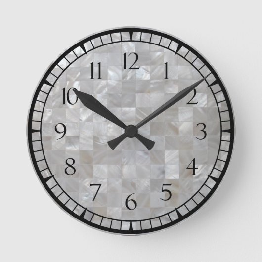 Horloge Ronde White Silver Mother Of Pearl Print Tiled With Numb (Recto)