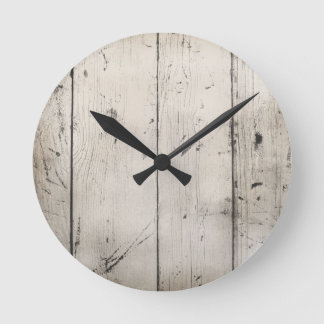 HORLOGE RONDE WHITE-WASHED WOOD TEXTURED GRAIN GROUNDS
