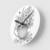Horloge Ronde Wildflowers & Honey Bee Ink Art Wall Clock (Angle)