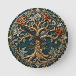 Horloge Ronde William Morris Arbre de Vie Vintage Préraphaélite
