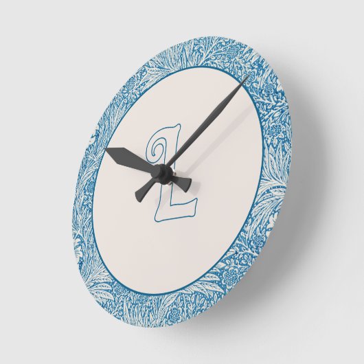 Horloge Ronde William Morris Blue Marigold Monogramme 2 (Angle)