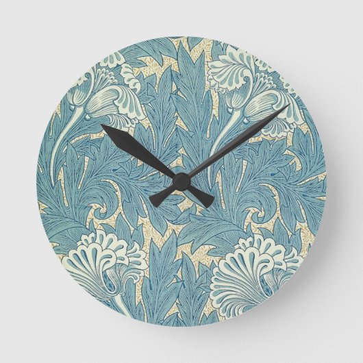 Horloge Ronde William Morris Classique Tulipe Bleu Floral (Recto)