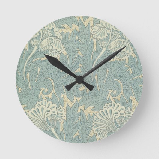 Horloge Ronde William Morris Classique Tulipe Bleu Floral (Recto)