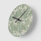 Horloge Ronde William Morris tulip fond textile vert (Angle)