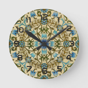 Horloge Ronde William Morris Vintage Blue Motif Sans Couture