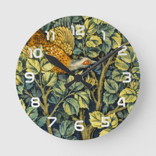 Horloge Ronde William Morris Vintage Faisan Écureuil Fleur
