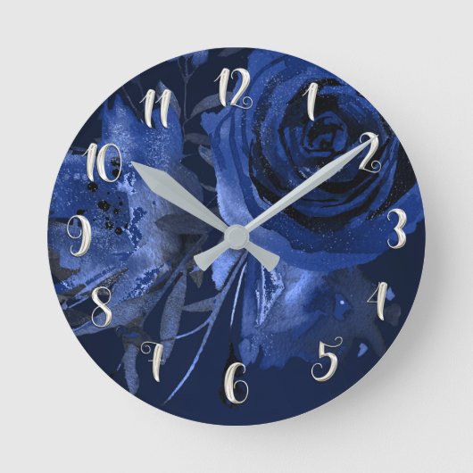 Horloge Ronde Winter Chic Bold Floral Blue Roses (Recto)