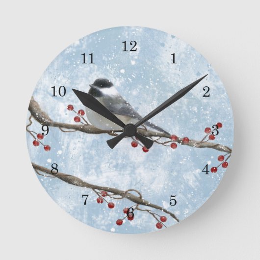 Horloge Ronde Winter Chickadee Wall Clock (Recto)