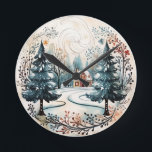 Horloge Ronde Winter Wonderland<br><div class="desc">Laissez le temps dériver doucement à travers un conte d'hiver avec cette horloge murale enchanteresse, avec un chemin enneigé serpentant vers un confortable gîte de chaleur. Encadré de vents tourbillonnants, d'arbres à feuillage persistant et de feuillage capricieux, ce design capte l'odeur et l'émerveillement d'une journée enneigée. Un accent saisonnier parfait...</div>