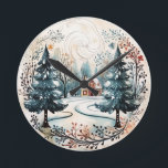 Horloge Ronde Winter Wonderland<br><div class="desc">Laissez le temps dériver doucement à travers un conte d'hiver avec cette horloge murale enchanteresse, avec un chemin enneigé serpentant vers un confortable gîte de chaleur. Encadré de vents tourbillonnants, d'arbres à feuillage persistant et de feuillage capricieux, ce design capte l'odeur et l'émerveillement d'une journée enneigée. Un accent saisonnier parfait...</div>