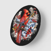 Horloge Ronde Winter Wonderland Red Cardinal (Angle)