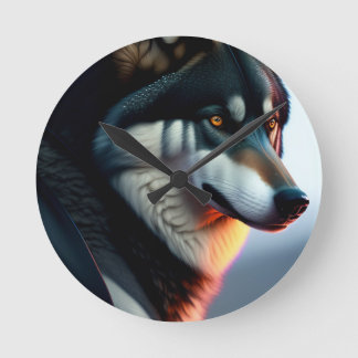 Horloge Ronde Wolf Face Image Art