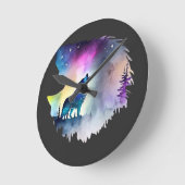 Horloge Ronde Wolf Howling aux aurores boréales (Angle)