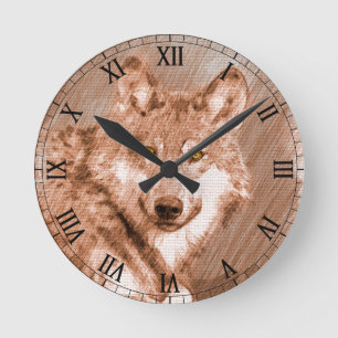 Horloge Ronde Wolf Pencil Sketch Image Art