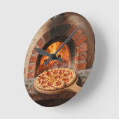 Horloge Ronde Wood-Fired Pepperoni Pizza Rustic Italian  (Angle)