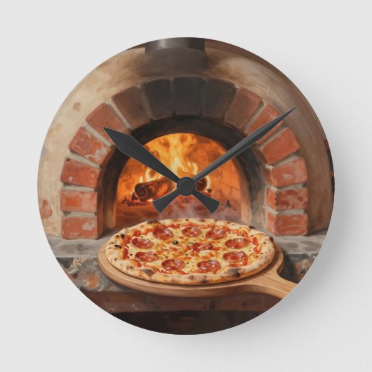Horloge Ronde Wood-Fired Pepperoni Pizza Rustic Italian  (Recto)