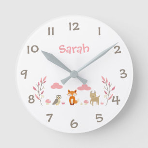 Horloge Ronde Woodland Animals Kids Nursery Wall Clock