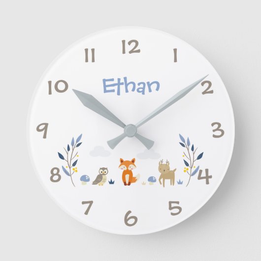Horloge Ronde Woodland Animals Kids Nursery Wall Clock (Recto)