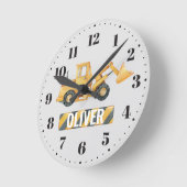 Horloge Ronde Yellow Digger Boys Nursery (Angle)