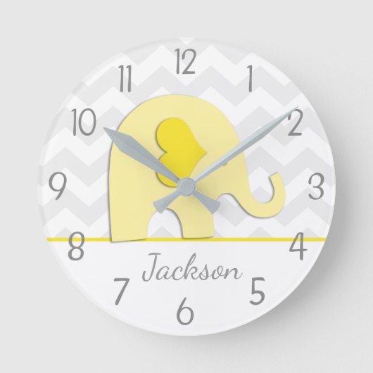 Horloge Ronde Yellow Grey Elephant Nursery Wall Clock (Recto)