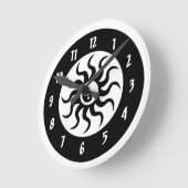 Horloge Ronde Yin Yang Aztec Cercles soleil/blanc et noir (Angle)