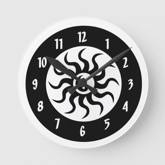 Horloge Ronde Yin Yang Aztec Cercles soleil/blanc et noir (Recto)