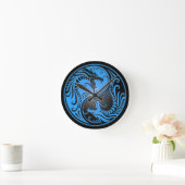 Horloge Ronde Yin Yang Dragons, bleu et noir (Maison)