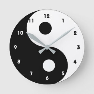 Horloge Ronde Yin Yang noir et blanc tendance