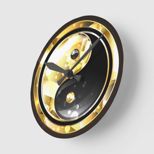 Horloge Ronde Yin Yang or sur noir (Angle)