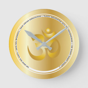 Horloge Ronde Yoga d'aum d'or de Faux avec la bénédiction