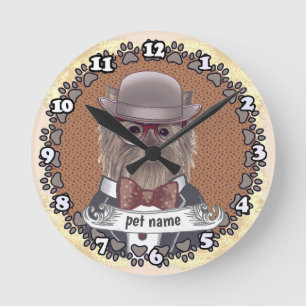 Horloge Ronde Yorkie portant des lunettes