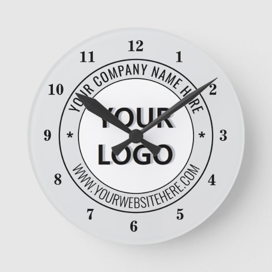 Horloge Ronde Your Business Logo and Text Branded Clock Example (Recto)