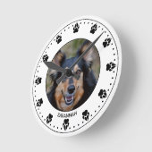 Horloge Ronde Your Pet's Photo With Paw Clock Face & nom (Angle)