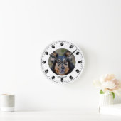 Horloge Ronde Your Pet's Photo With Paw Clock Face & nom (Maison)