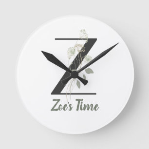 Horloge Ronde Z initial avec fleur de couleur douce
