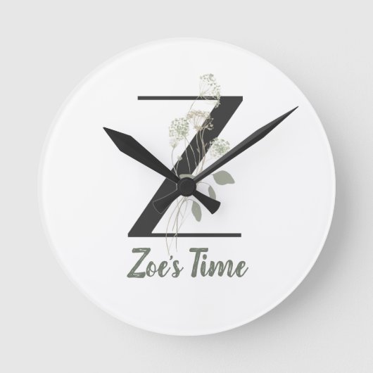 Horloge Ronde Z initial avec fleur de couleur douce (Recto)