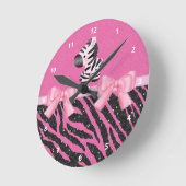 Horloge Ronde Zebra, Glitter & Bows Pink & Black Animal Print (Angle)