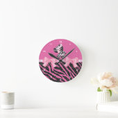 Horloge Ronde Zebra, Glitter & Bows Pink & Black Animal Print (Maison)