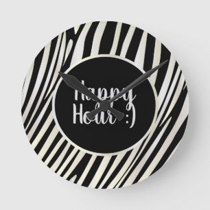 Horloge Ronde Zebra Stripes Black & White Motif Happy Hour!