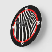 Horloge Ronde Zèbre noir et blanc Imprimer Accent rouge numériqu (Angle)