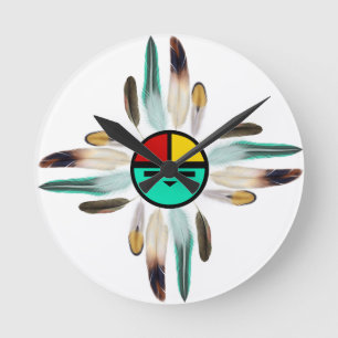 Horloge Ronde Zia Sun Dieu avec plumes