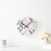 Horloge Ronde ZigZag géométrique rose et argent (Maison)