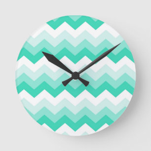 Horloge Ronde Zigzag patroon (turquoise, wit en groen)