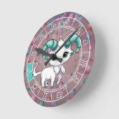 Horloge Ronde Zodiac Aries Cute Chat Roue Planète Astrologie (Angle)
