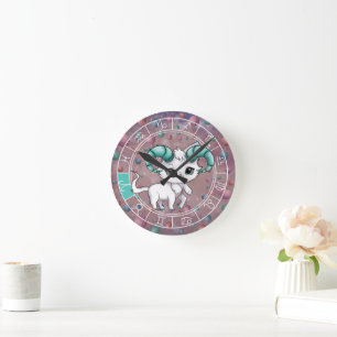 Horloge Ronde Zodiac Aries Cute Chat Roue Planète Astrologie
