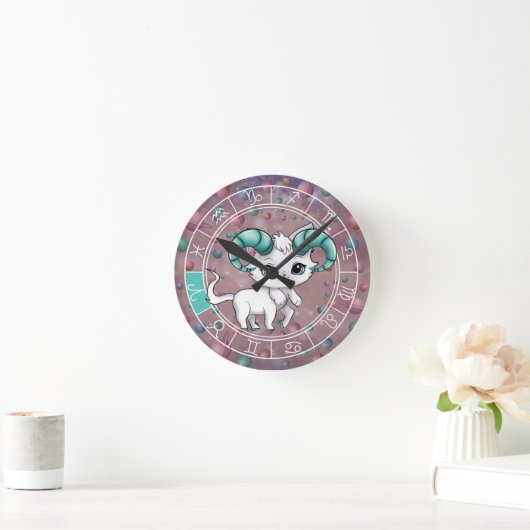Horloge Ronde Zodiac Aries Cute Chat Roue Planète Astrologie (Maison)