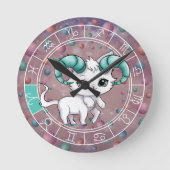 Horloge Ronde Zodiac Aries Cute Chat Roue Planète Astrologie (Recto)
